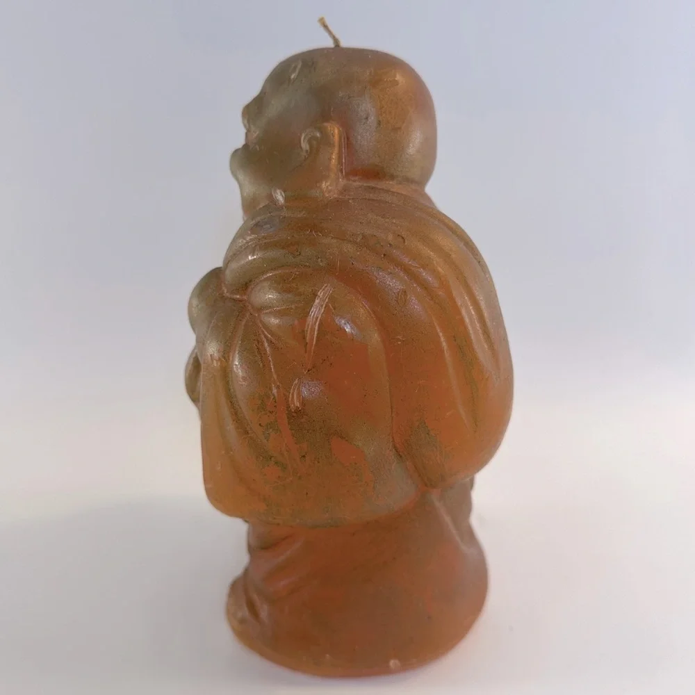 VTG‎ Happy Buddha Shaped Amber Colored Candle Chinese Buddhism Decor